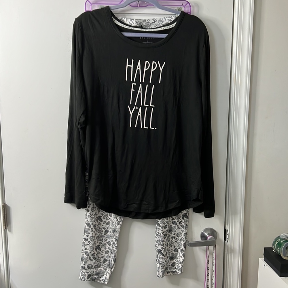 Rae Dunn Black Pajama Set with White Accents